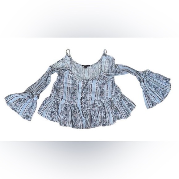 American Eagle Floral Cottagecore Long Sleeves Flared -Smocked Top Sz Small - Picture 1 of 11